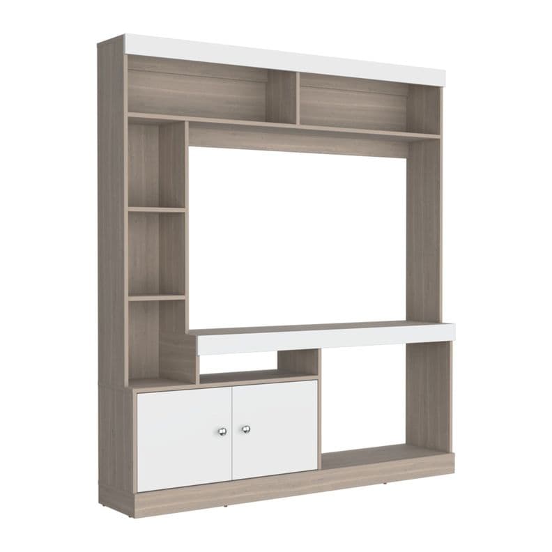 Estante Tv 65" 180,6X180X30,3 Cm Cafe Claro Y Blanco