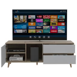 Rack Tv60" 1 Puerta 2 Cajones 58,4X158,4X45,6 Cm Cafe Y Blanco