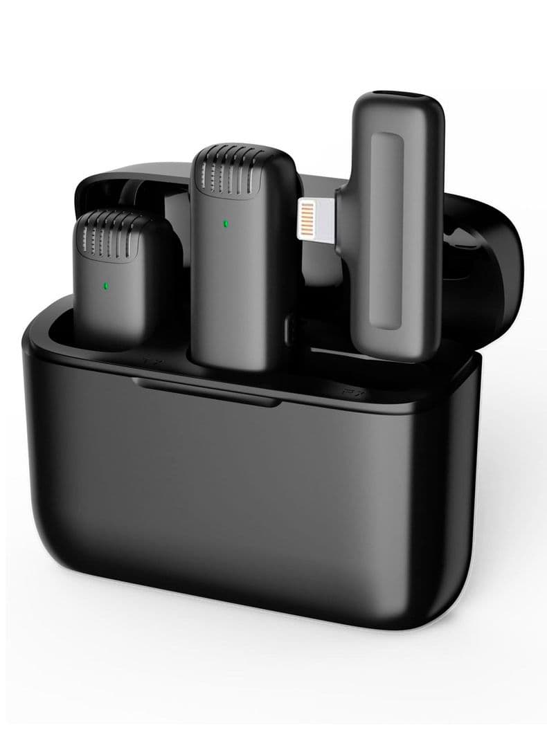 Kit 2 Microfonos Inalambrico Estuche Compatible Con iPhone Negro