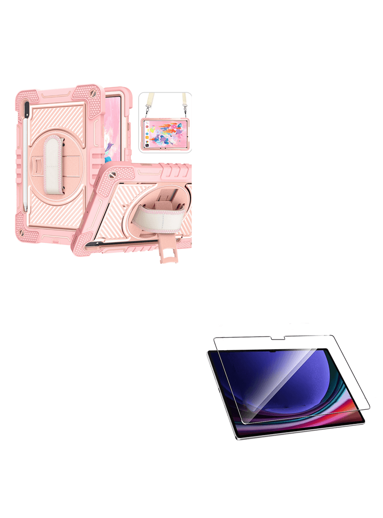 Funda Armadura 360 Lamina Vidrio Para Samsung Tab S9 Fe Rosado