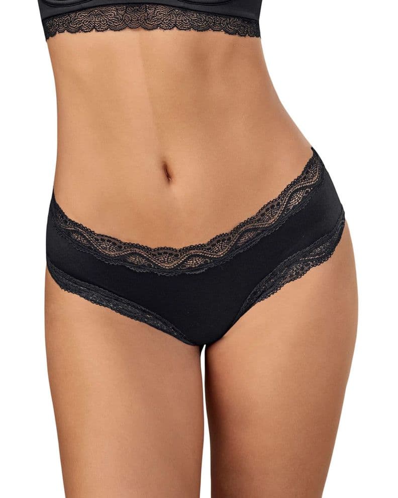Calzon Hipster tiro medio en tela lisa y encaje 092044 Negro M