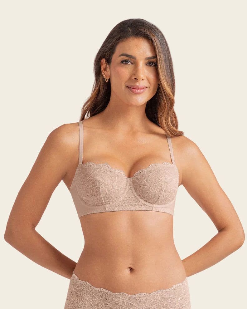 Sosten con copas en encaje y espalda en tul 71363 Beige 32B