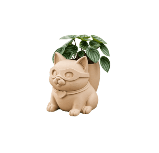 Macetero Decorativo Hogar- Gatito Heroe 15 cm Beige