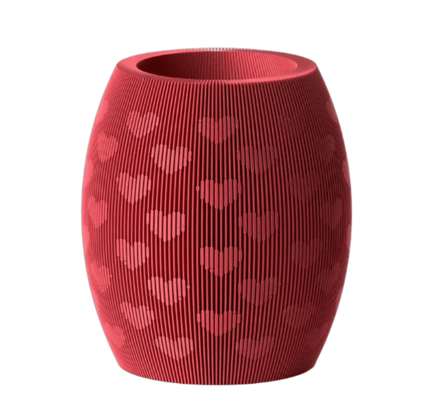 Jarron rojo con diseno de corazones