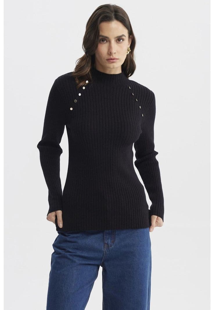 Sweater Mujer Ajustado Negro - Vlll S