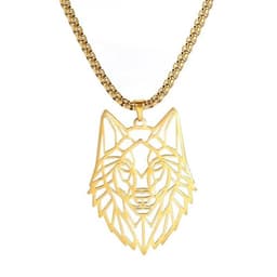 Collar Cabeza Lobo Wolf Acero Geometrico Dorado