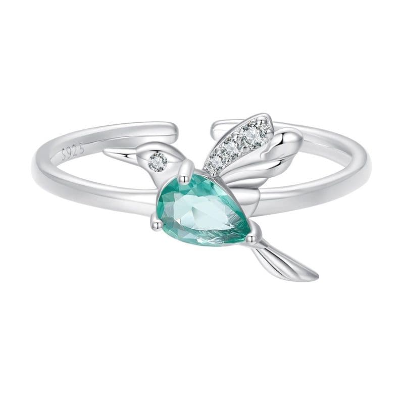 Anillo Plata 925 Colibri Picaflor Ave Cristal Verde