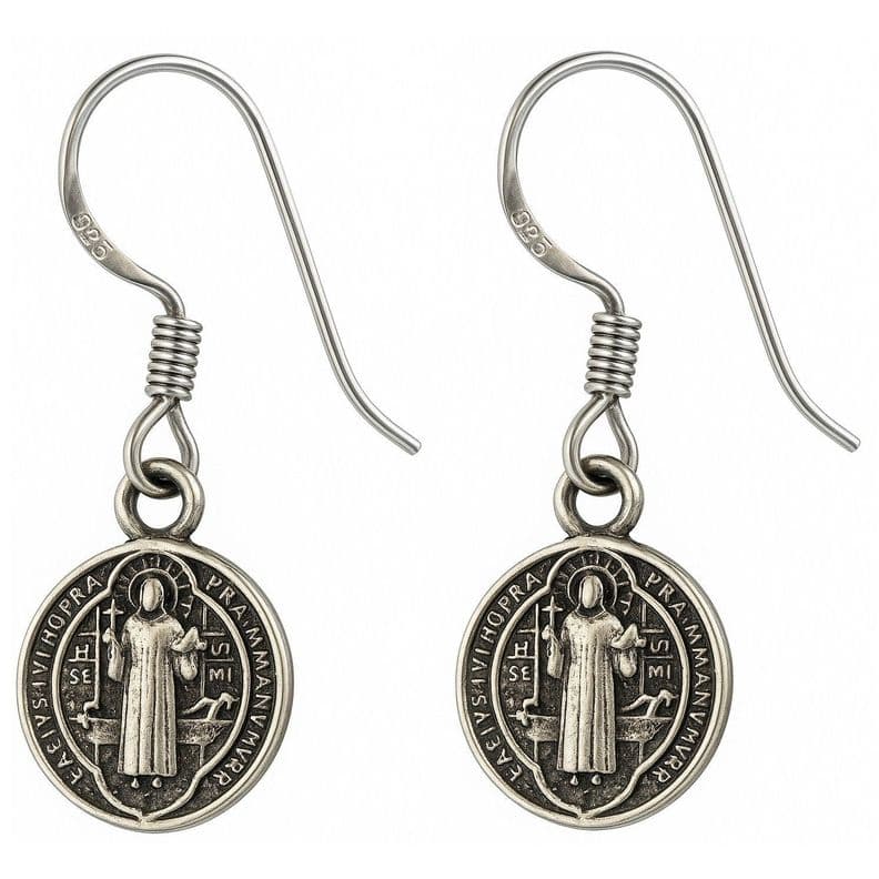 Aros Plata 925 Colgante San Benito Protector Medalla