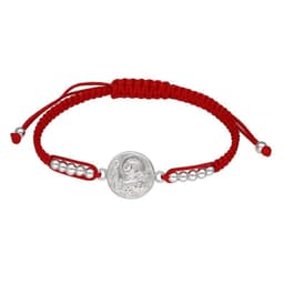 Pulsera Plata 925 San Benito Hilo Rojo Bolitas Trenzado