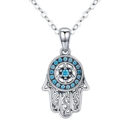 Collar Plata 925 Hamsa Mano de Fatima Plateado Metalico