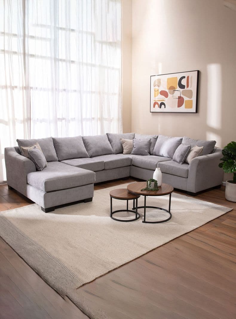 Seccional Bruselas Chenille Gris Claro - 3 Mod Izq