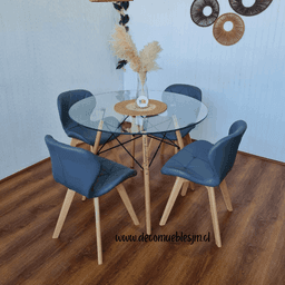 Comedor Mariposa Eames con Mesa de Vidrio 80cm y 100cm - 100 CM Gris No requiere variantes por talla