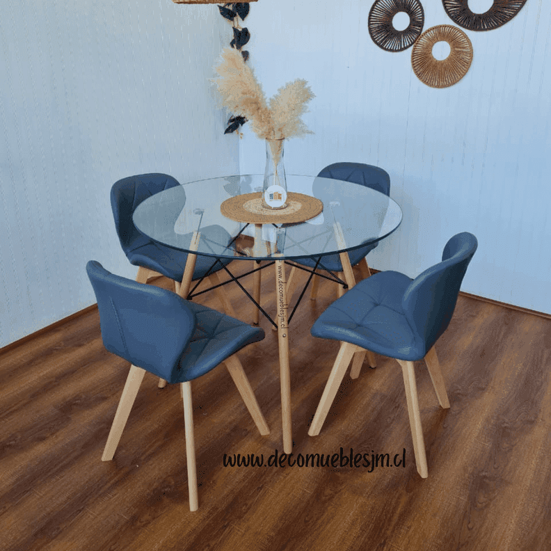 Comedor Mariposa Eames con Mesa de Vidrio 80cm y 100cm - 100 CM Gris No requiere variantes por talla