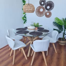 Comedor Elite Mariposa Eco cuero Tulip - 6 Sillas - 120cm Blanco No requiere variantes por talla