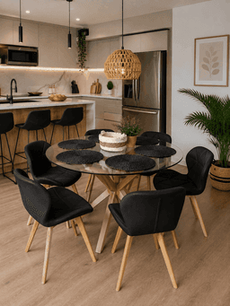 Comedor Elite Mariposa Eco cuero Tulip - 6 Sillas - 120cm Negro No requiere variantes por talla