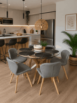 Comedor Elite Mariposa Eco cuero Tulip - 6 Sillas - 120cm Gris No requiere variantes por talla