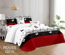Cobertor de verano tipo quilt tamano 2 Plazas Blanco Negro y Rojo con Mariposas
