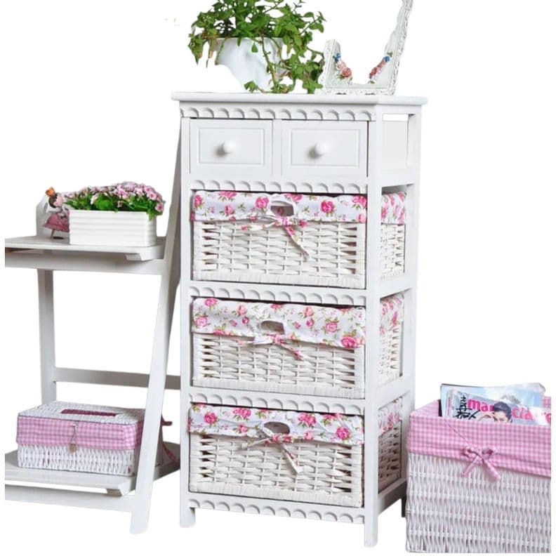 MUEBLE LACADO BLANCO CON 3 CANASTOS Y 2 CAJONES