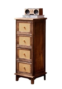 GABINETE MADERA CON APLICACION TEJIDO 4 CAJONES
