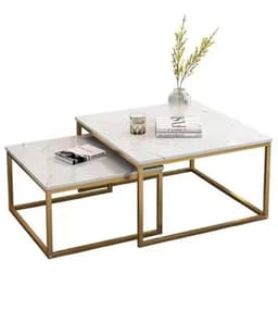 MESA CENTRO DOS MESAS MODERNA BLANCA DISENO MARMOL MDF
