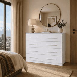 COMODA ARIZONA PLUS 8 CAJONES BLANCO CORREDERAS METALICAS 102X121X39