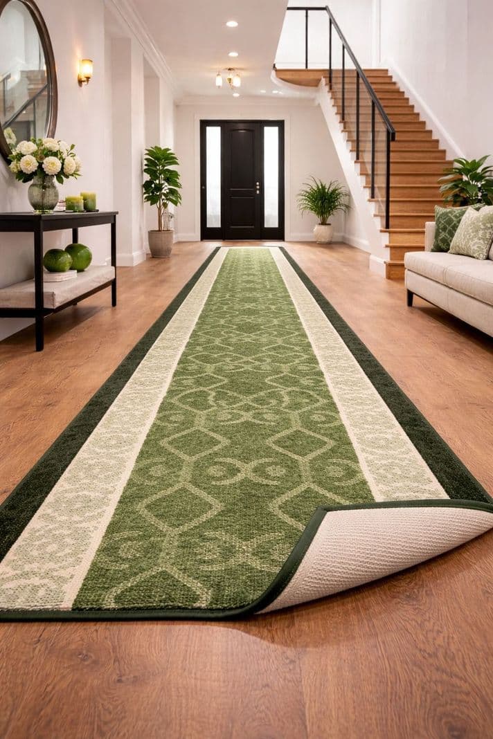 Alfodia Alfombra de Pasillo Verde 70 cm x 4 metros con Goma Sin Overlock