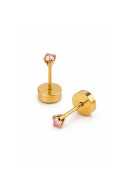 Aros Abridores Chispas 2mm No1 Oro 18k Circon Bebe Nina Rosado Claro 0