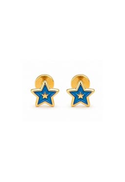 Aros Abridores Estrella Colores 5mm Oro 14k Bebe Nina Azul 0