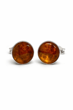 Aros Ambar Circular Plata 950 Tornillo Mariposa Mujer Elegantes Piedra mbar