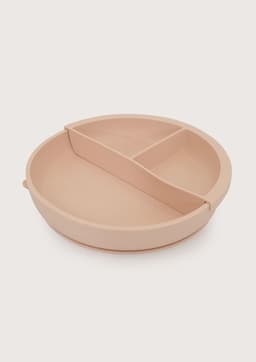 Plato redondo con base antideslizante y divisor rosado