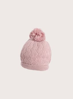 Gorro tejido para nina color rosa con pompon Morado M