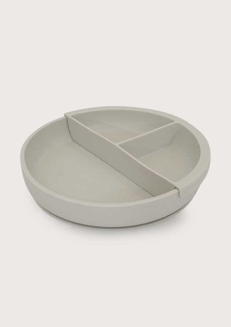 Plato redondo con base antideslizante y dividor gris