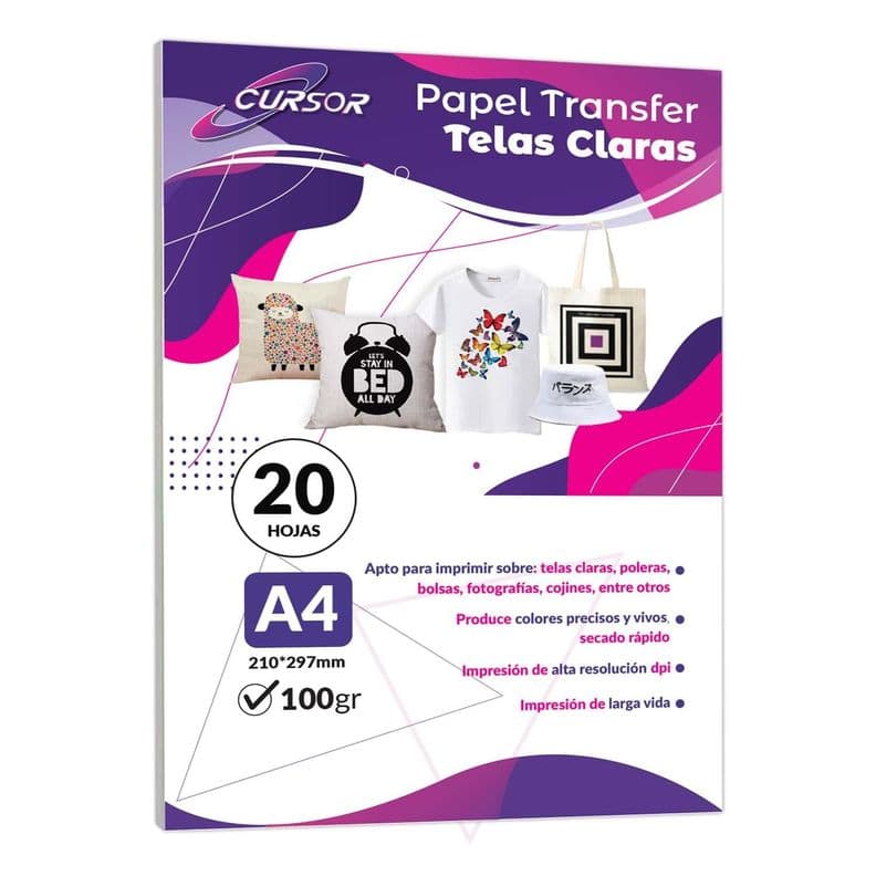 Papel Transfer Telas Claras 20 Hojas A4 Cursor Blanco