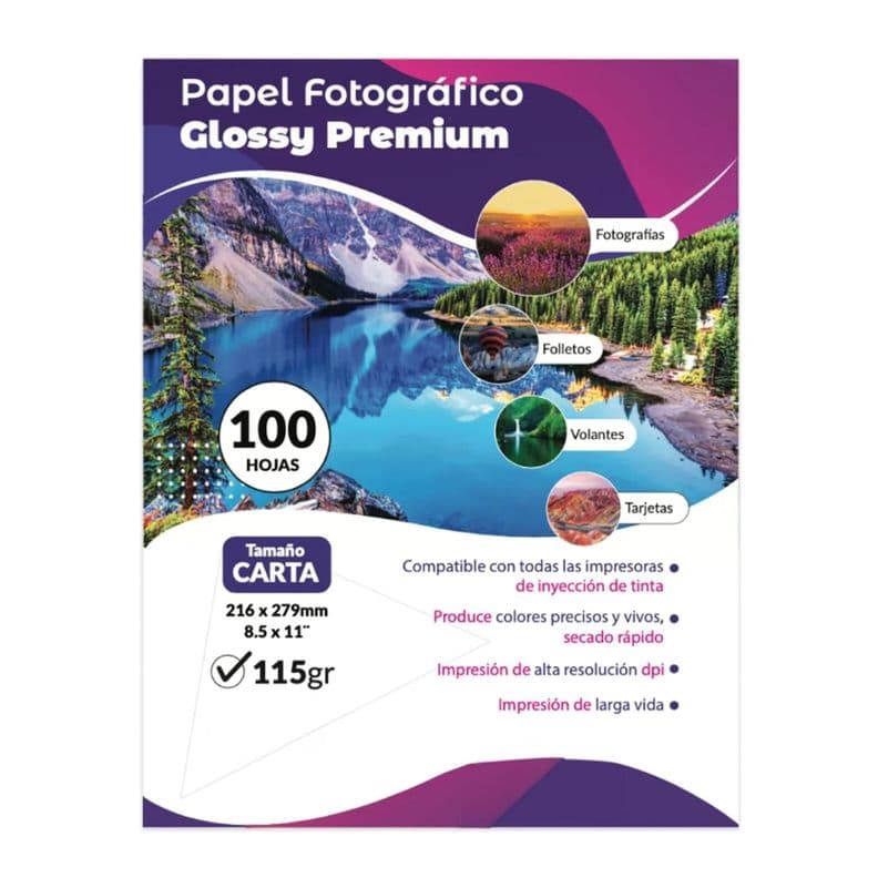 Papel Fotografico 115g Cursor Carta 100 Hojas Brillante Glossy Foto Blanco
