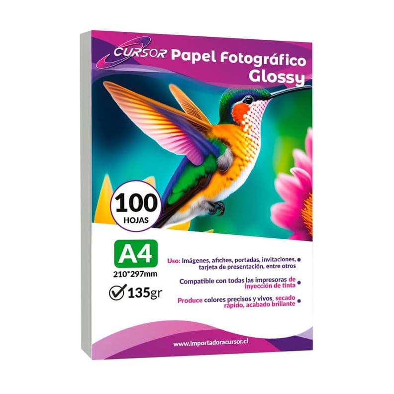 Papel Fotografico Glossy Brillante 135 Grs A4 100 Hojas Blanco