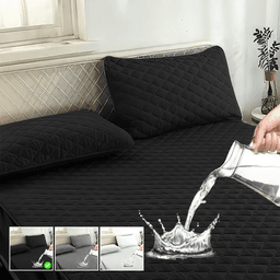 Cubre Colchon Impermeable 2 Plazas + Fundas Negro