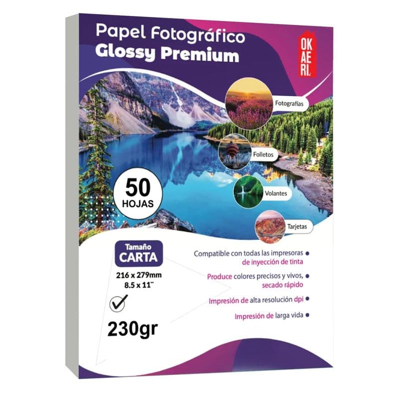 Papel Fotografico Glossy Brillante Carta 230g 50 Hojas Blanco