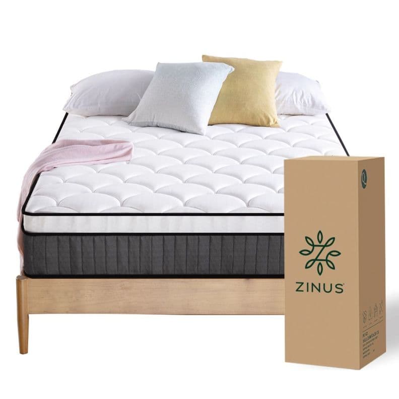 Colchon Zinus 1.5 Plazas Long 105x200x25cm Espuma y Resortes Blanco