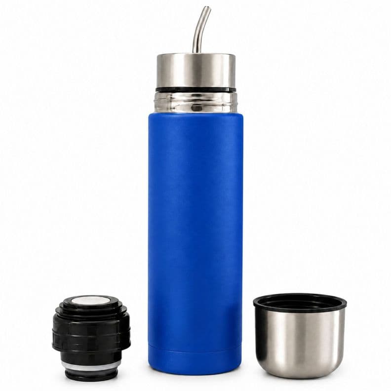 Termo Mate Acero Inoxidable Autocebante 2 en 1 Tawo 750 Ml Hermetico Antiderrame Azul