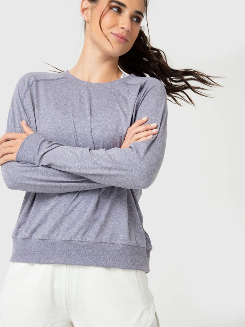 Poleron Mujer Crew Neck Morado Gris XS