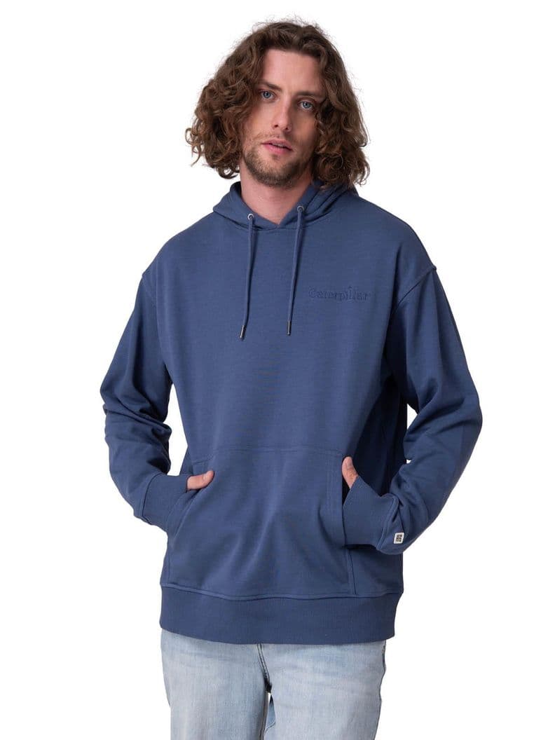 Poleron Relaxed French Terry Hombre Azul Gris Oscuro M