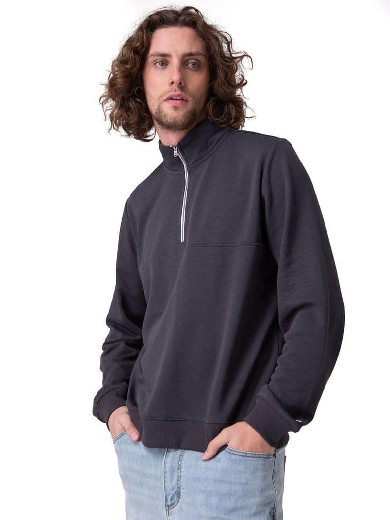 Poleron Quarter Zip Cozy Pul Negro Hombre Gris Oscuro S