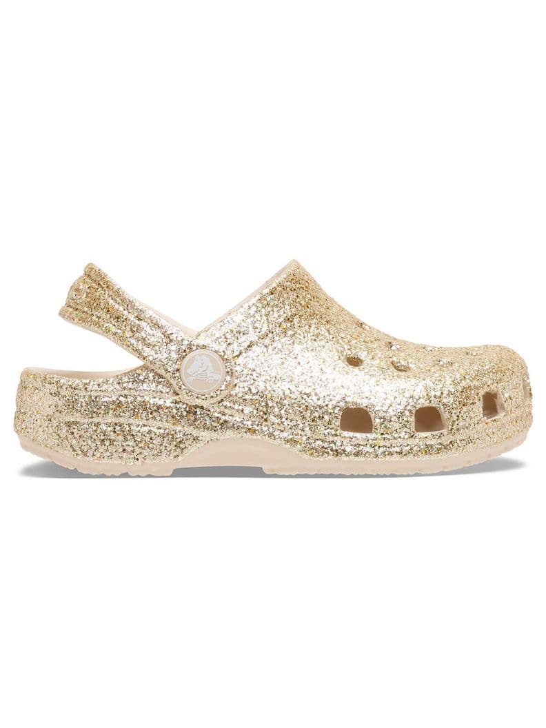 Zueco Ninos Grandes Classic Clog Glitter Dorado Crocs Blanco 32