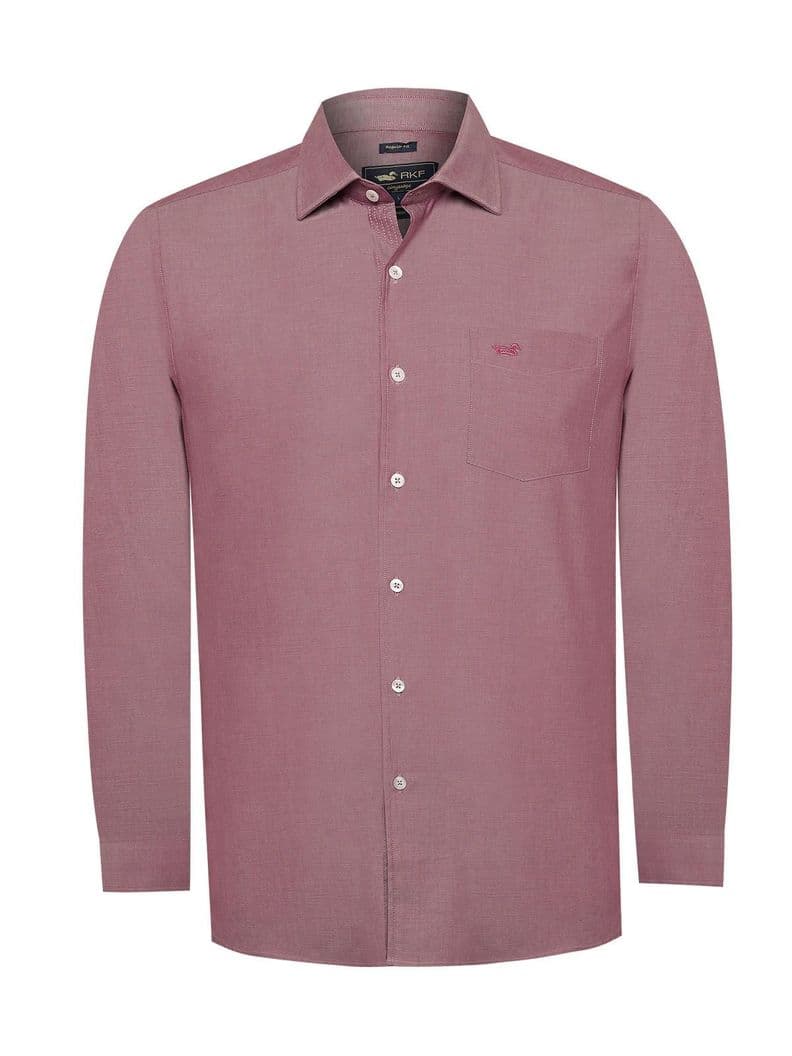 Camisa Algodon Hombre Woolsolid Rojo Burdeo L