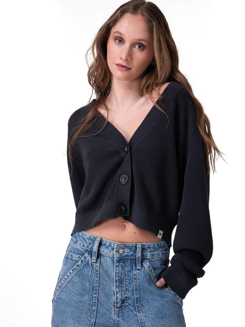 Sweater Full Fashion Cardiga Mujer Negro Gris Oscuro S