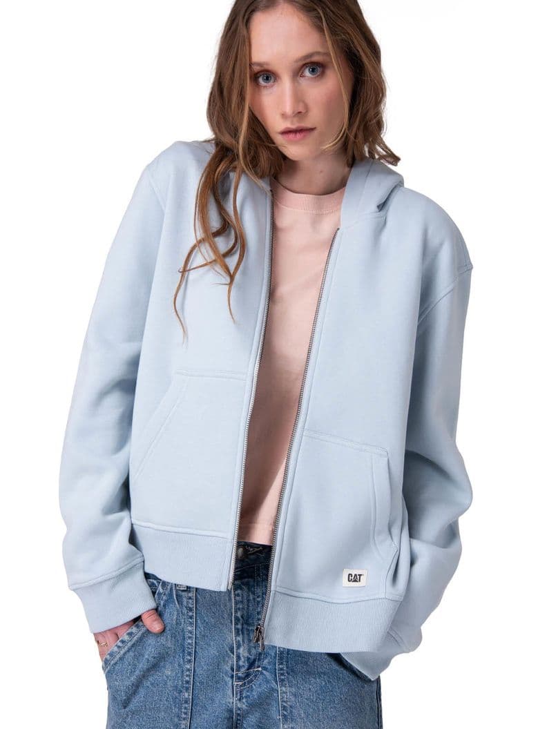 Poleron W Cat Patch Full Zip Mujer Celeste XL