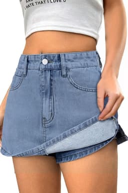 Falda Short Jeans Mezclilla Full Elasticada Tiro Alto - Pretina Alta Celeste M