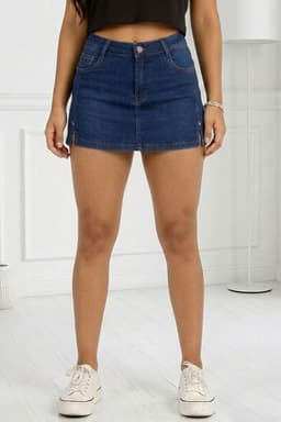 Falda Short Full Push Up Levanta Cola Corte Colombiano Tiro Alto Azul 36