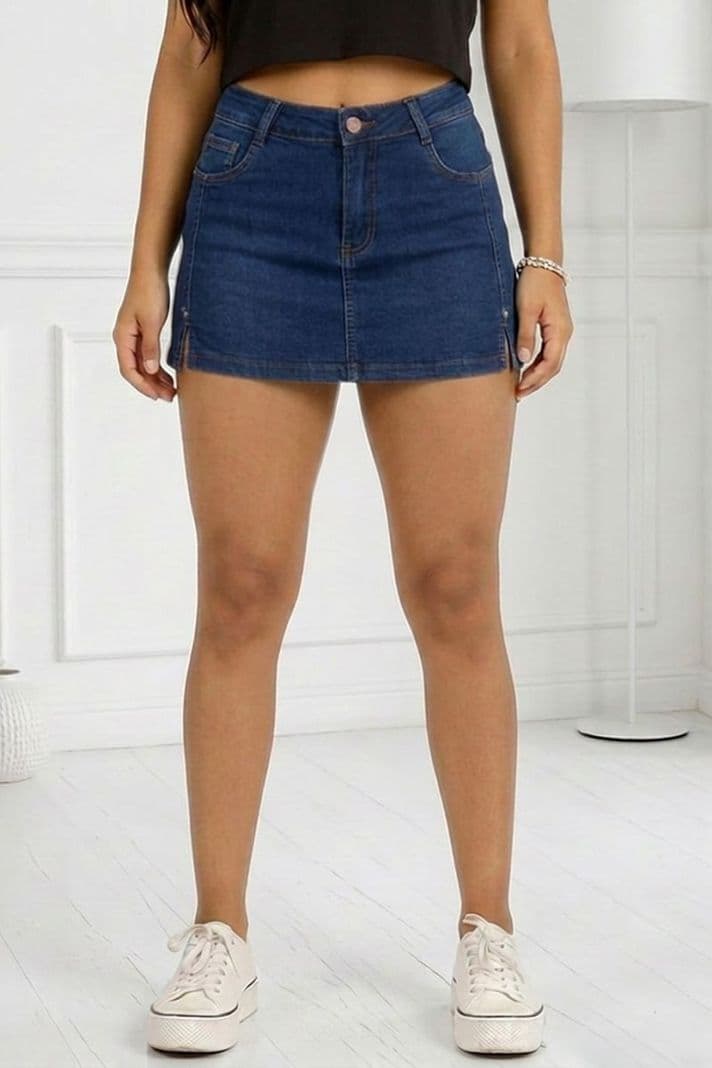 Falda Short Full Push Up Levanta Cola Corte Colombiano Tiro Alto Azul 36