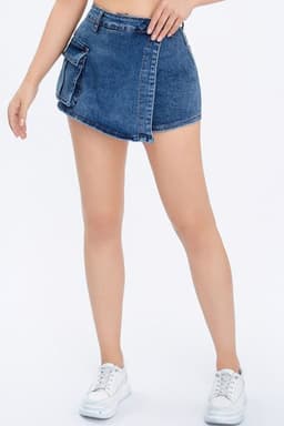 Falda Short Full Push Up Levanta Cola Corte Colombiano Tiro Alto Celeste 40